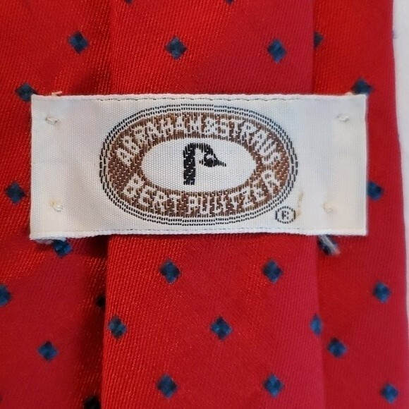 BERT PULITZER VINTAGE SILK TIE, RED BLUE DIAMONDS 3.25" - Picture 2 of 5